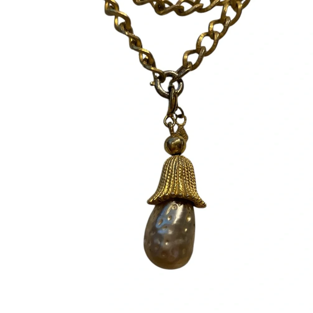 Vintage Necklace Chain with Large Drop Pearl 18 inch - Picture 2 of 3